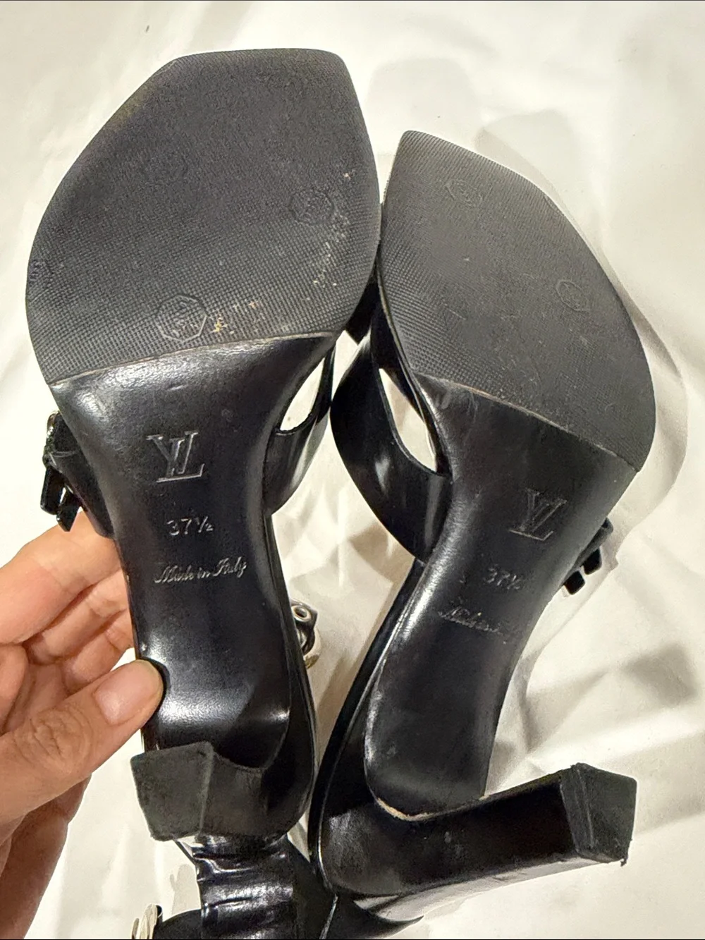 Louis Vuitton Black Leather Buckle Stiletto Sandals